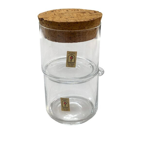 Handblown Pilgrim Glass Kitchen Chemistry Cup & Canister Set Cork Lid - Picture 2 of 9